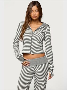 Edikted Meggy Striped Zip Up Hoodie